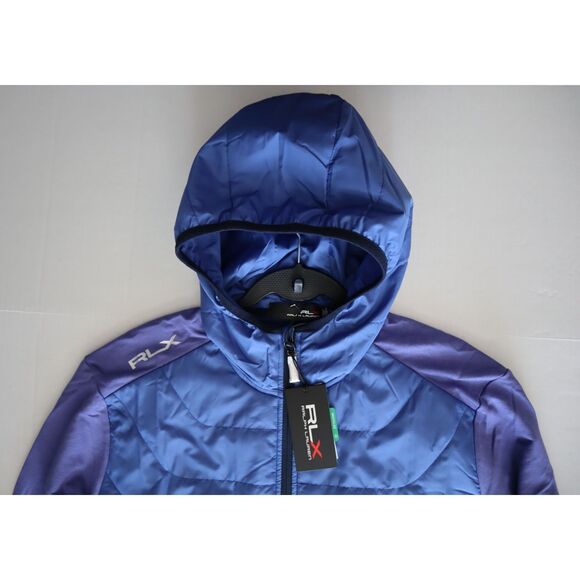 RLX Ralph Lauren Men's Sz L Blue Full Zip Hooded Wool Blend Golf Jacket - Picture 10 of 14
